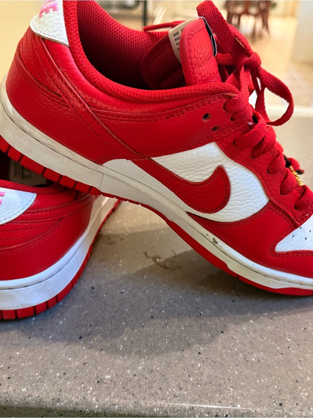 Nike Red and White Low-Top sneakers. Pink Nike at heel and gold emblem - Picture 2 of 4